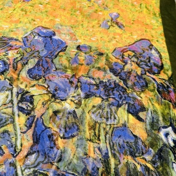 VTG Vincent Van Gogh Silk Scarf Irises Purple Orange Green Lightweight 60x20” - Picture 2 of 8